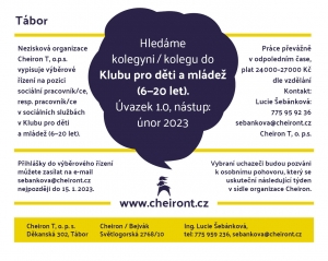 Hledáme kolegyni / kolegu  do Klubu pro děti  a mládež (6—20 let)